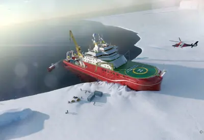 RSS Sir David Attenborough breaking through ice
