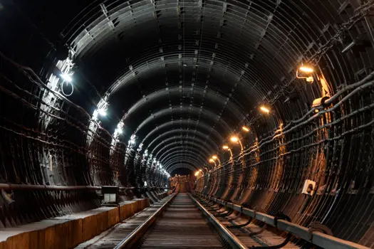 Interior of a long underground tube tunnel