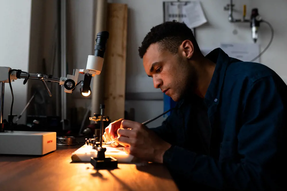 Robotics engineer working on a project